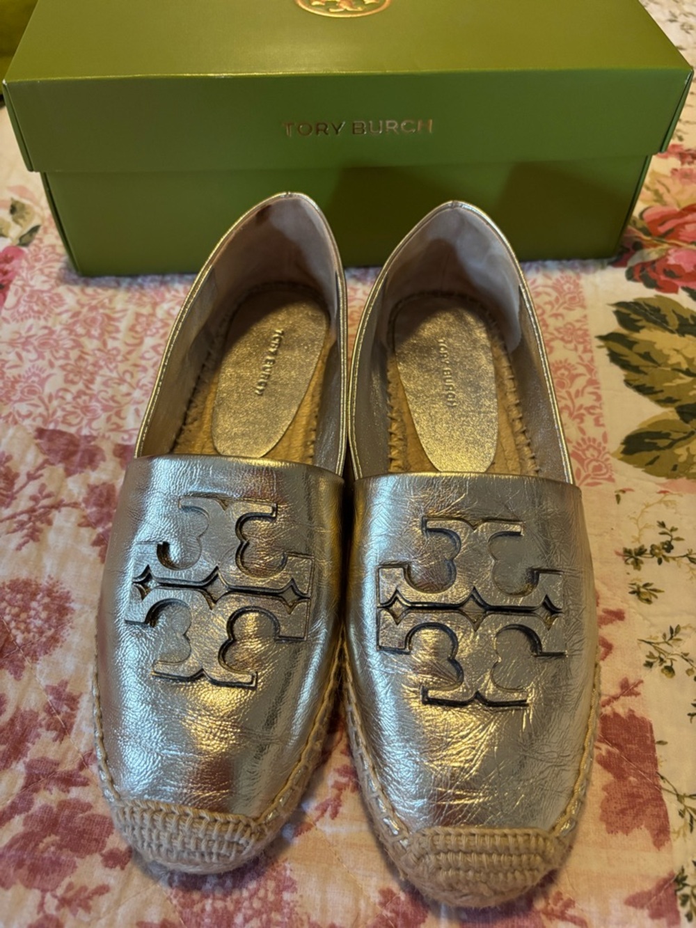 Tory Burch Metallic Gold Espadrille Loafers